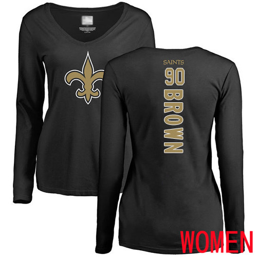 New Orleans Saints Black Women Malcom Brown Backer Slim Fit NFL Football #90 Long Sleeve T Shirt